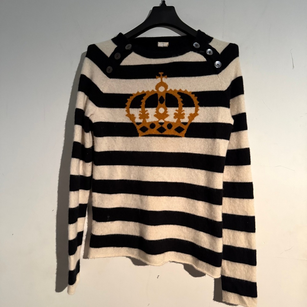 J. Crew Small 100% Cashmere Sweater Crown Striped Quiet Luxury Preppy Academia